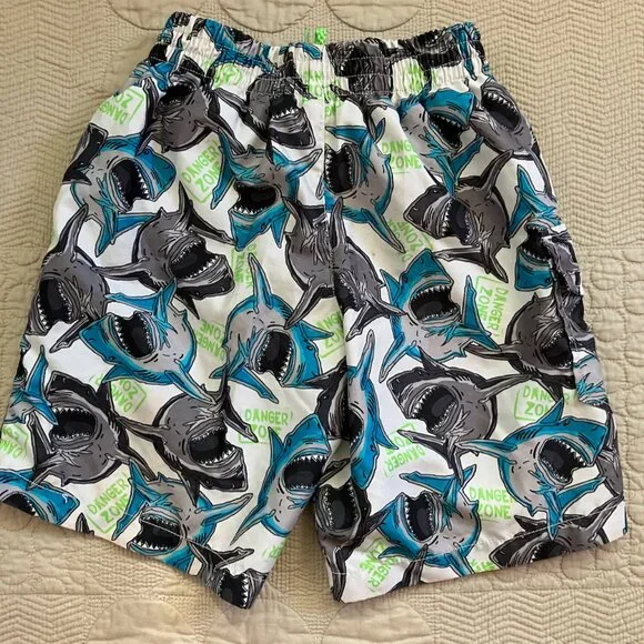 Boys Sz. 6/7 Shark Swim Trunks (Trunks, Carter's, Op) & New Eddie Bauer Swim Top - Picture 14 of 16